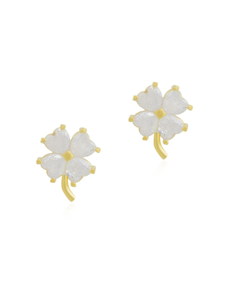 Spero London Four Leaf Clover Sterling Silver Stud Earrings - White