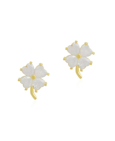 Spero London Four Leaf Clover Sterling Silver Stud Earrings - White