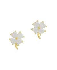 Spero London Four Leaf Clover Sterling Silver Stud Earrings - White