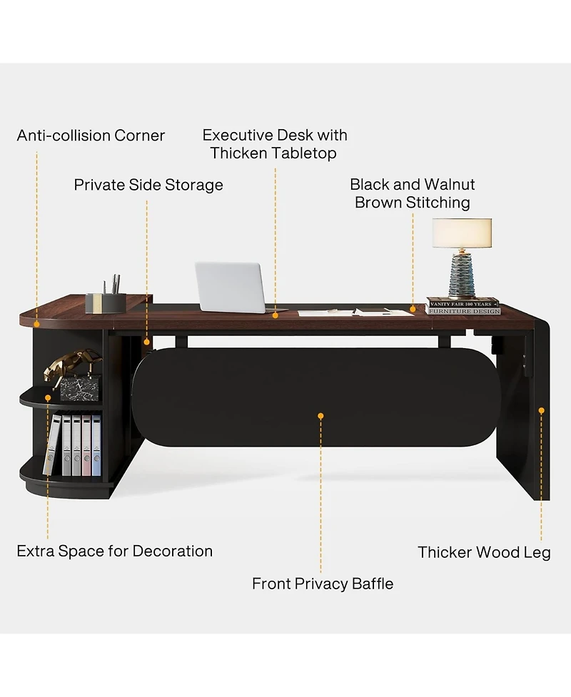 Tribesigns 80'' Executive Desk, L-Shaped Office Table with 55'' Cabinet, Large Computer Desk with Storage Drawers and Shelve