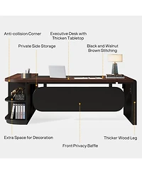 Tribesigns 80'' Executive Desk, L-Shaped Office Table with 55'' Cabinet, Large Computer Desk with Storage Drawers and Shelve