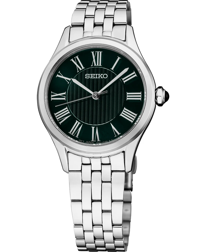 Seiko Essentials Women's Quartz Green Dial Stainless Steel Watch, 29.6mm