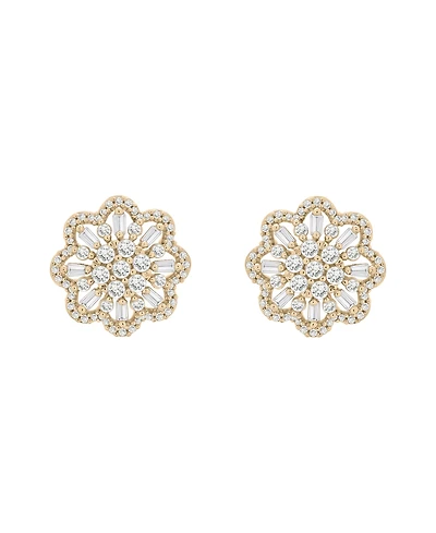 Wrapped in Love Diamond Round & Baguette Flower Stud Earrings (1 ct. t.w.) in 14k White Gold, Exclusively at Macy's
