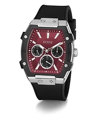 Guess Men's Silver-Tone Black Silicone Multi-Function Watch, 44mm