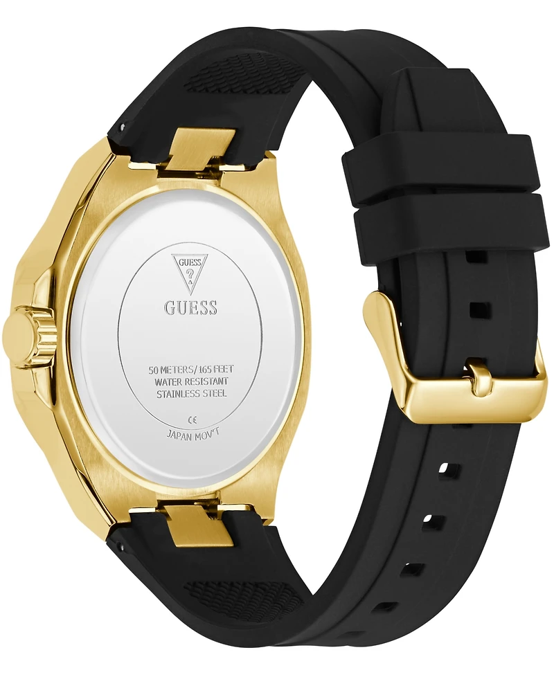 Guess Men's Gold-Tone Black Silicone Multi-Function Watch, 46mm