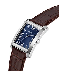 Guess Men's Silver-Tone Brown Leather Analog Watch, 34mm