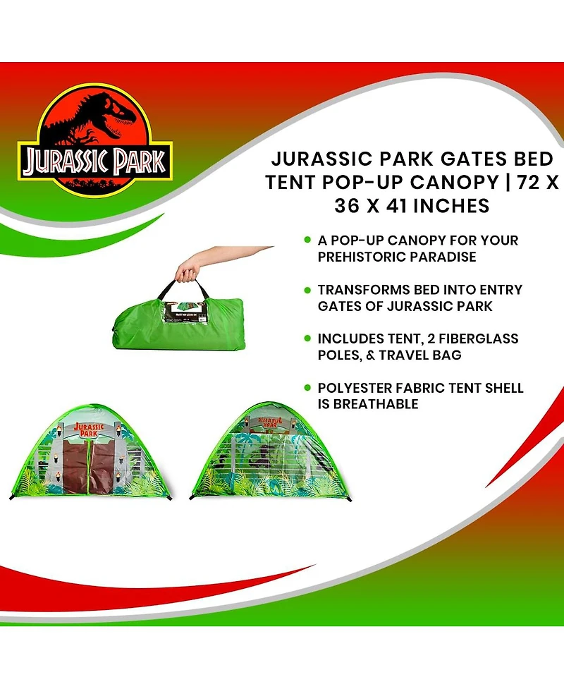 Jurassic Park Gates Bed Tent | Pop-Up Canopy Tents & Shelters, Fort Playhouse For Kids, Indoor Activities | Dinosaur Toys & Games, Gifts and Collectib
