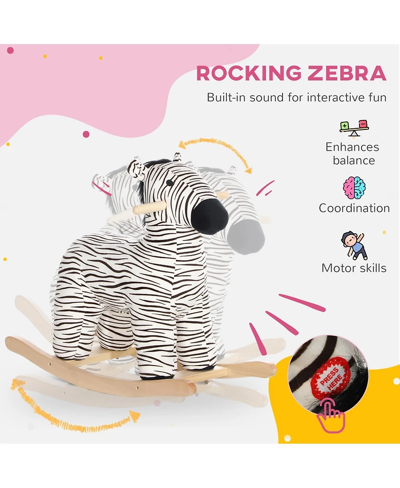 Qaba Kids Rocking Horse, Zebra Shaped Ride on Horse with Realistic Sound