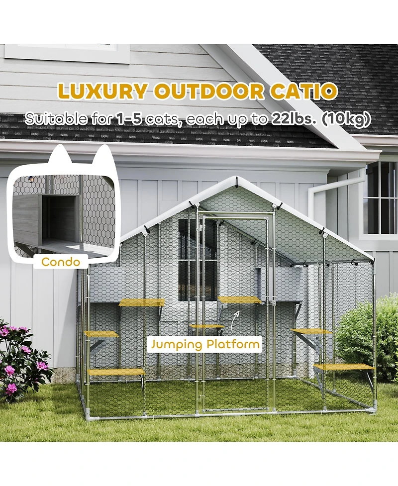 PawHut 94.5" Extra Large Catio, Outdoor Cat Enclosure with Waterproof Cover