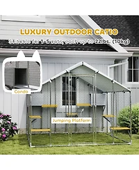 PawHut 94.5" Extra Large Catio, Outdoor Cat Enclosure with Waterproof Cover
