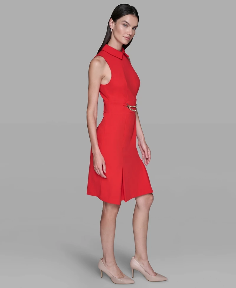 Karl Lagerfeld Paris Women's Point Collar Sleeveless Dress