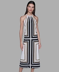 Karl Lagerfeld Paris Women's Halter Neck Printed Midi Dress