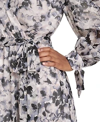 Calvin Klein Women's Printed Tie Sleeve V-Neck Dress