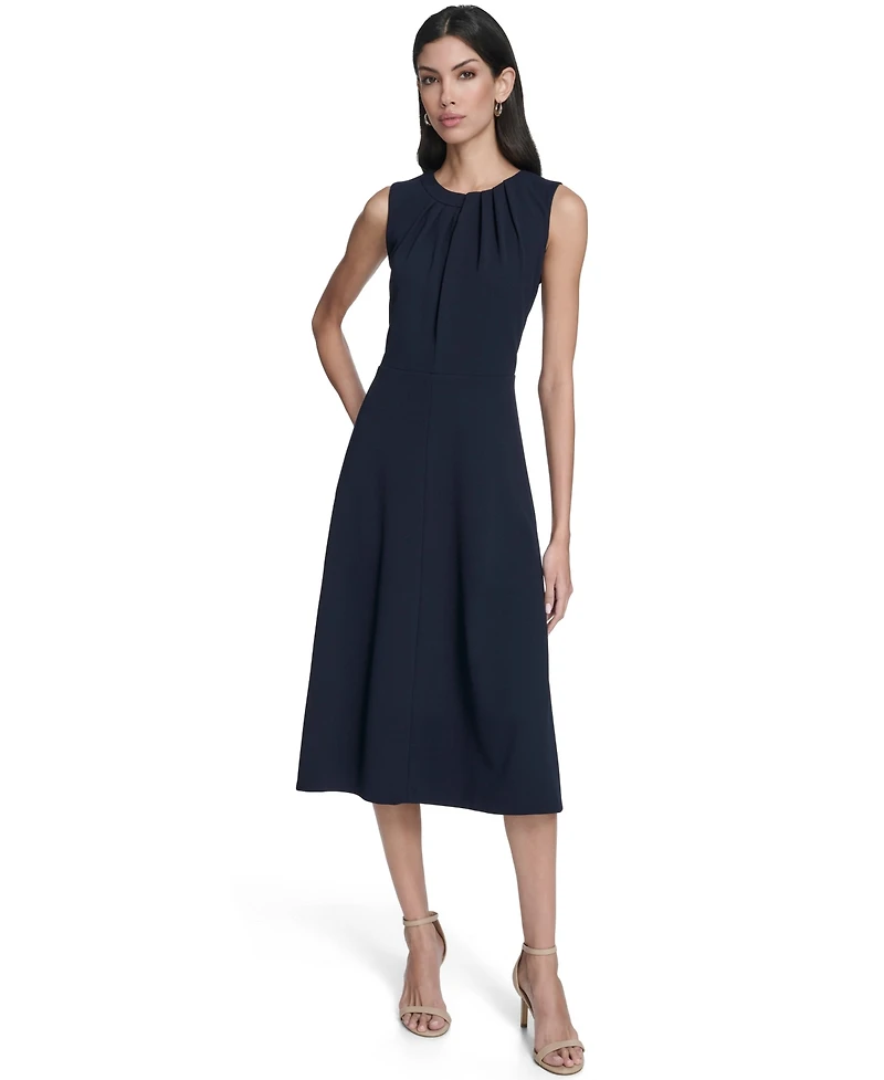 Calvin Klein Women's Pleat Detail Crewneck Midi Dress