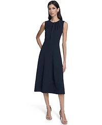 Calvin Klein Women's Pleat Detail Crewneck Midi Dress