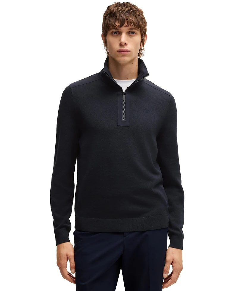 Boss by Hugo Men's Softshell Trims Zip-Neck Sweater