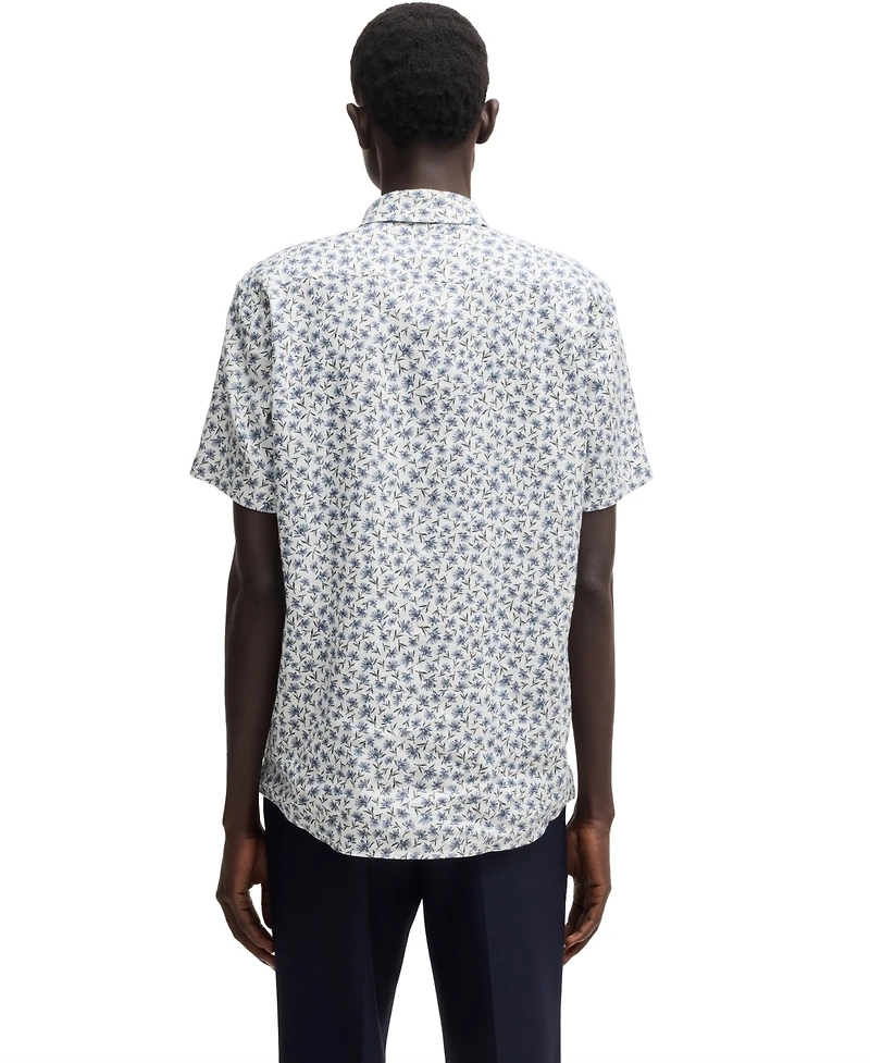 Boss by Hugo Men's Floral-Print Stretch Linen Slim-Fit Shirt