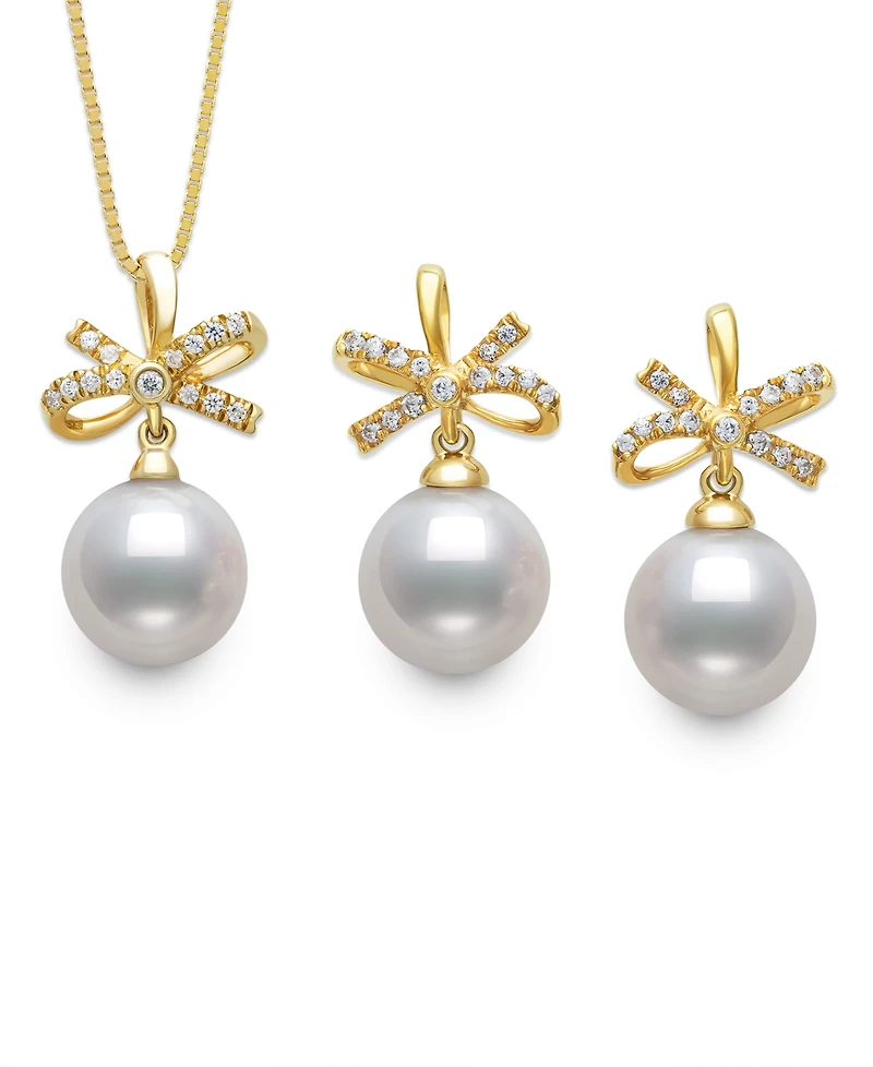 Belle de Mer Freshwater Pearl (7-8mm) and Cubic Zirconia Jewelry Set in Gold Over Silver