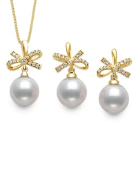 Belle de Mer Freshwater Pearl (7-8mm) and Cubic Zirconia Jewelry Set in Gold Over Silver