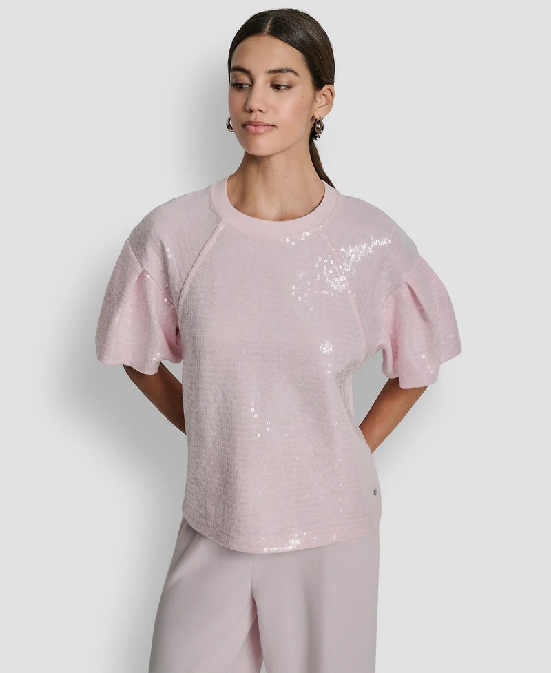 Dkny Jeans Petite Sequin Puff-Sleeve Sweatshirt