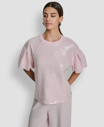 Dkny Jeans Petite Sequin Puff-Sleeve Sweatshirt