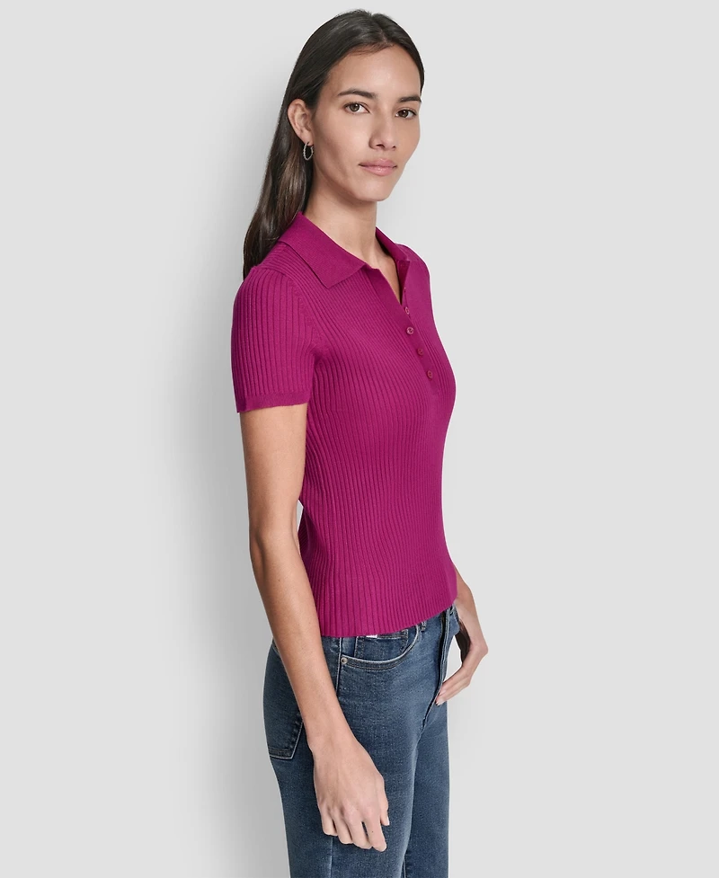 Dkny Jeans Petite Short-Sleeve Ribbed Polo Shirt