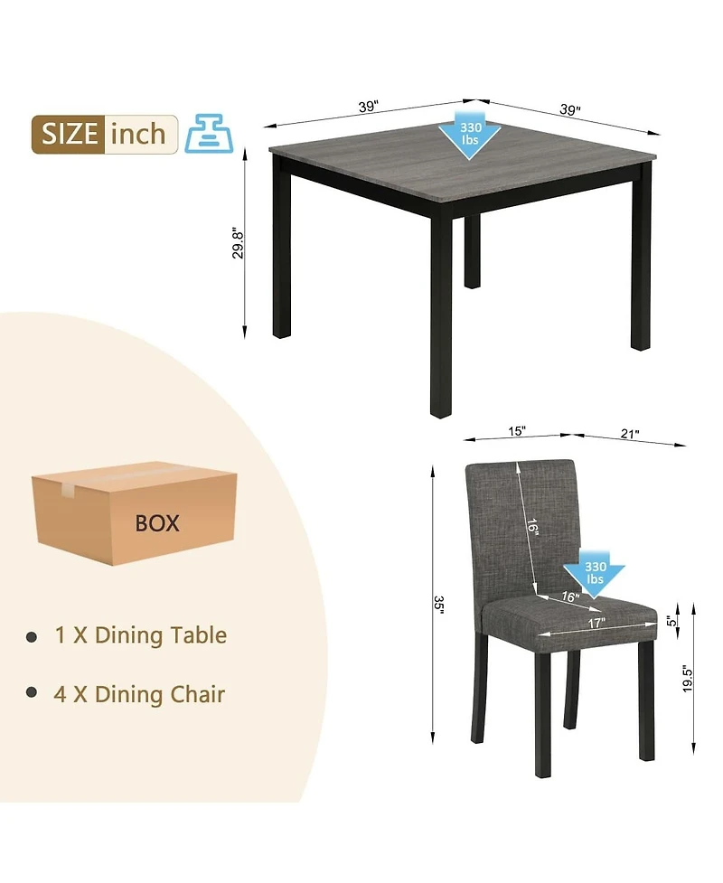 Maison Boucle Modern Kitchen Table with Upholstered Chairs, Compact Dining Set for Small Spaces - 5-Piece Square Dining Table Set for 4