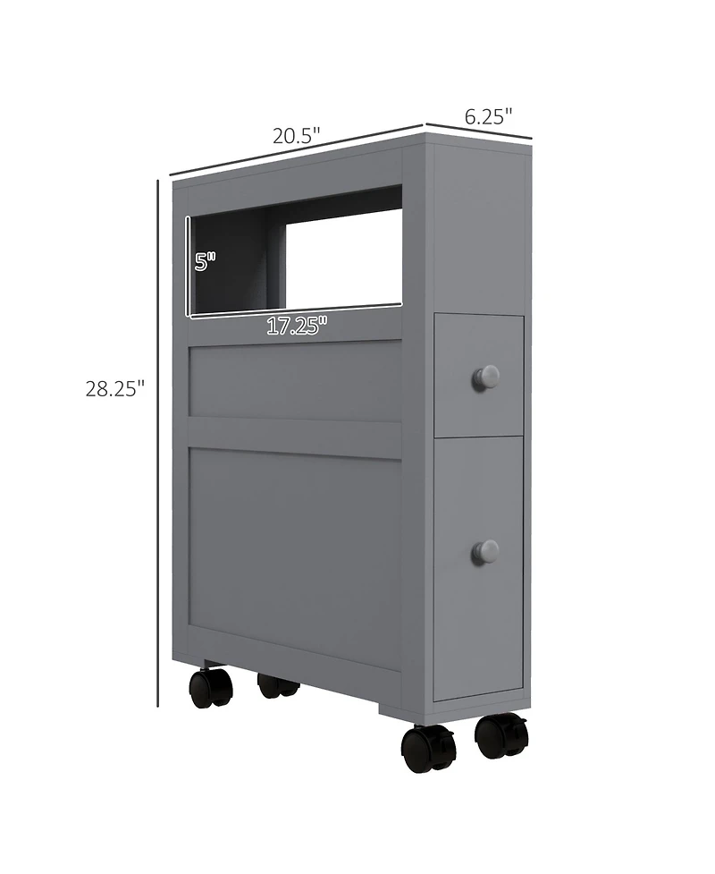 Airsurfer 6.25 x 20.5 x 28.25 Wood Rolling Narrow Bathroom Side Storage Cabinet Freestanding Storage Organizer Gray