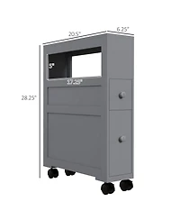 Airsurfer 6.25 x 20.5 x 28.25 Wood Rolling Narrow Bathroom Side Storage Cabinet Freestanding Storage Organizer Gray