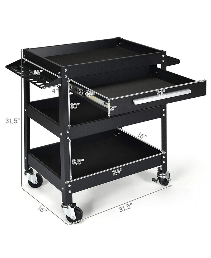 Sugift Rolling Tool Cart Mechanic Cabinet Storage ToolBox Organizer With Drawer-Black.