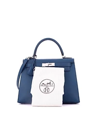 Pre-Owned Hermes Kelly 28 Handbag Blue Madame with Palladium Hardware