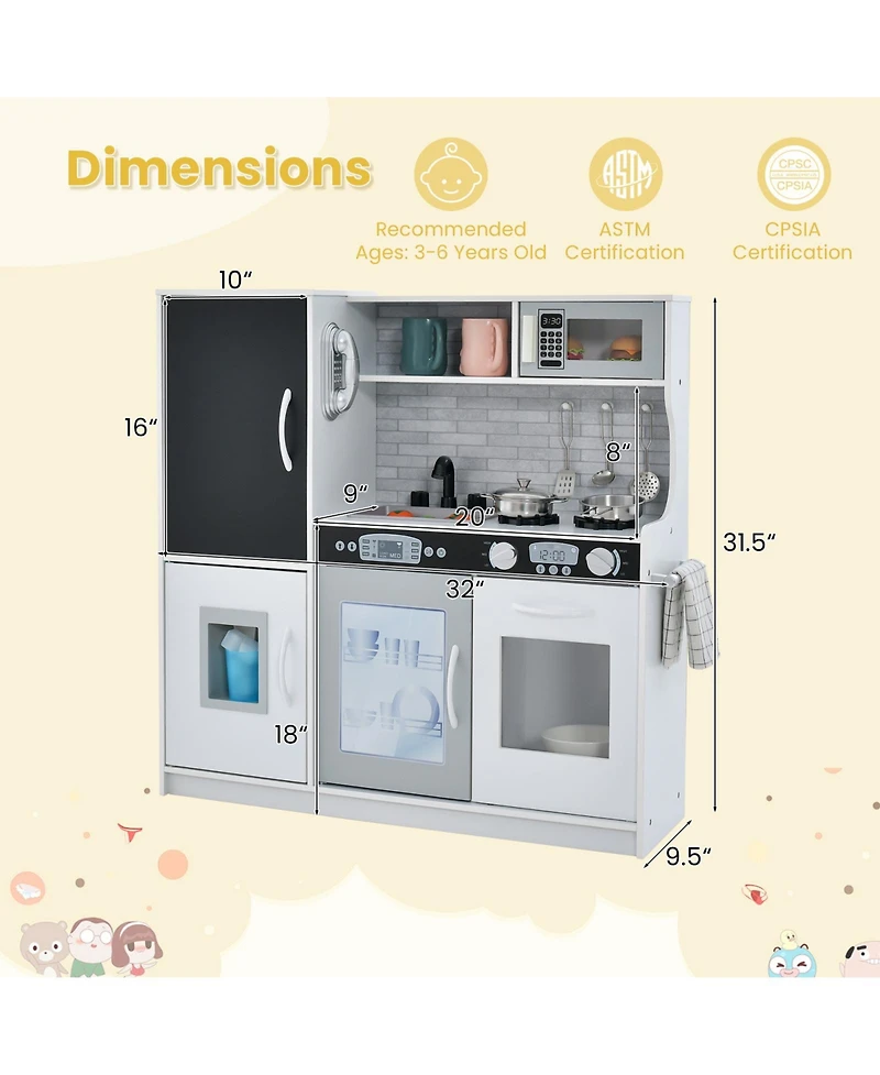 Skonyon Kids Wooden Pretend Play Kitchen with Blackboard & Accessories