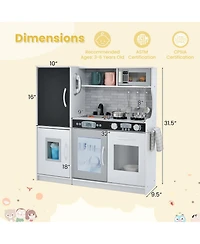Skonyon Kids Wooden Pretend Play Kitchen with Blackboard & Accessories