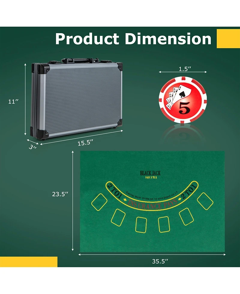 Sugift Texas Holdem Poker Chip Set Casino Poker Chips with 400 Pieces Chips-Black