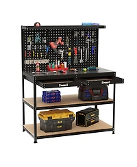 Sugift 48 x 24 Inch Workbench Work Table with 3 PCs Pegboard Drawer and Shelves