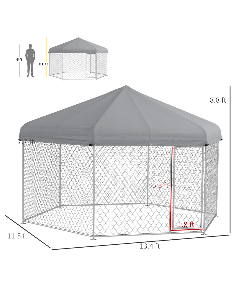 PawHut 13.4' x 11.5' x 8.8' Dog Kennel Outdoor W/ Waterproof Roof