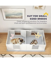 PawHut Whelping Box for Dogs with Waterproof Whelping Pad, Double Room