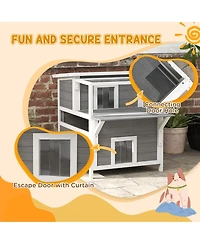 PawHut Outdoor Cat House w/ Balcony, Openable Top, Escape Door, Light