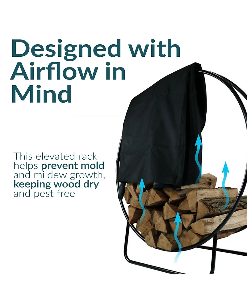 Sunnydaze Decor in Powder-Coated Steel Firewood Log Hoop Rack with Black Cover