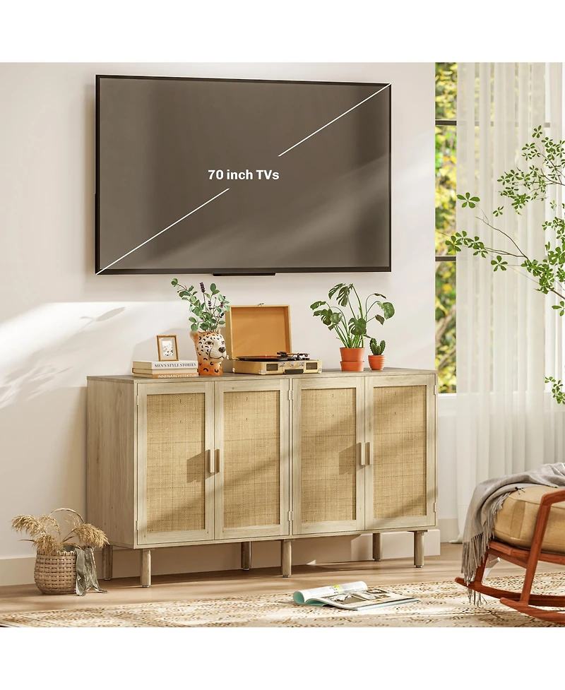 Homcom Bohemian Sideboard with 4 Rat Doors and Shelves,