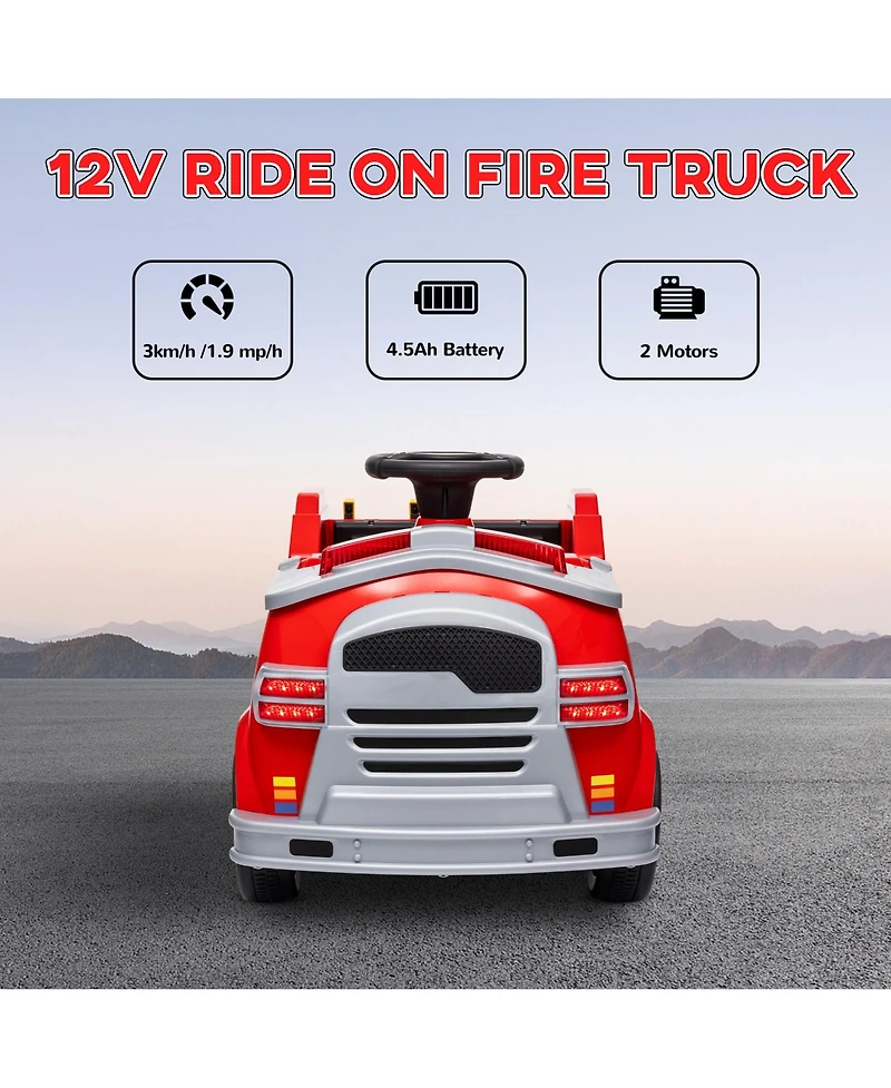 Qaba 12V Ride on Fire Truck w/ Siren, Flashing Lights