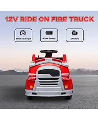 Qaba 12V Ride on Fire Truck w/ Siren, Flashing Lights
