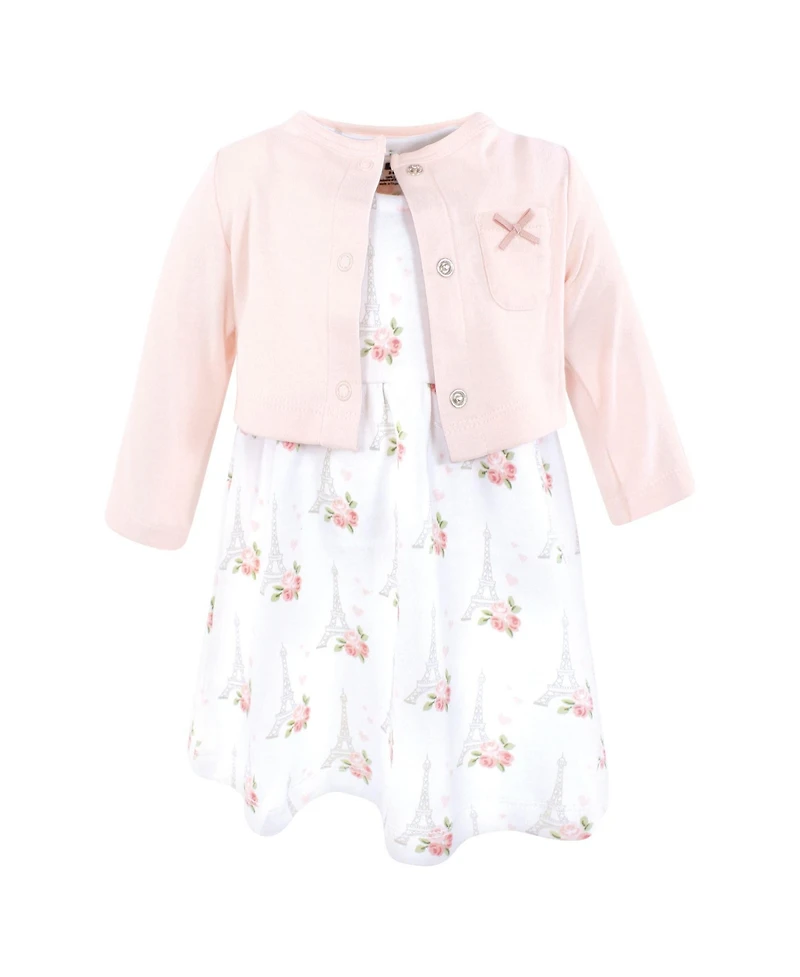 Hudson Baby Cotton Dress and Cardigan Set, Bonjour Paris