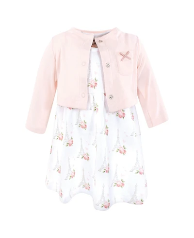 Hudson Baby Cotton Dress and Cardigan Set, Bonjour Paris