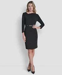 Dkny Women's 3/4 Sleeve Asymmetric Neck Sheath Dress