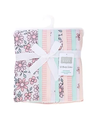 Hudson Baby Infant Girls Cotton Flannel Burp Cloths 12-Pack Bundle, Pink Mint Floral, One Size