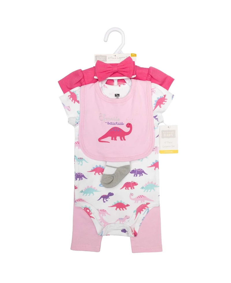 Hudson Baby Girls Cotton Layette Set, Pink Sparklesaurus, 9-12 Months