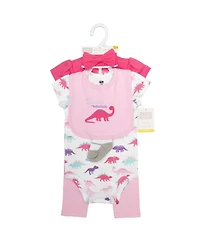 Hudson Baby Girls Cotton Layette Set, Pink Sparklesaurus, 9-12 Months