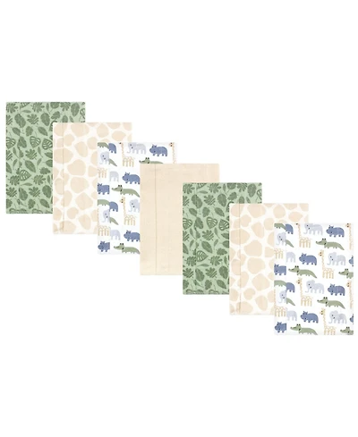 Hudson Baby Cotton Flannel Burp Cloths 7-Pack, Wild Leaf Safari , One Size