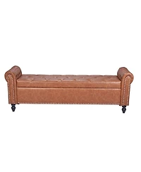 Slickblue Upholstered Storage Bench with Tufted Seat and Wood Legs